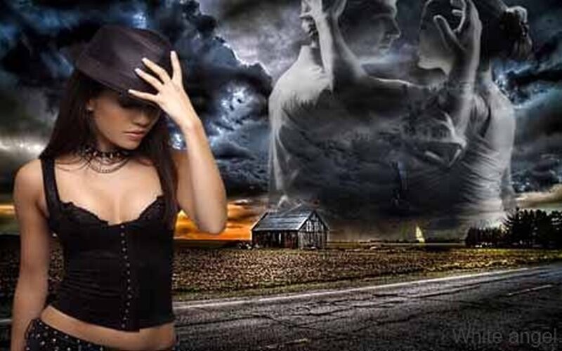 Woman in Black Hat — Dramatic, Sunset