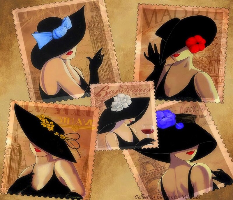 Woman in Black Hat — Elegant, Illustration