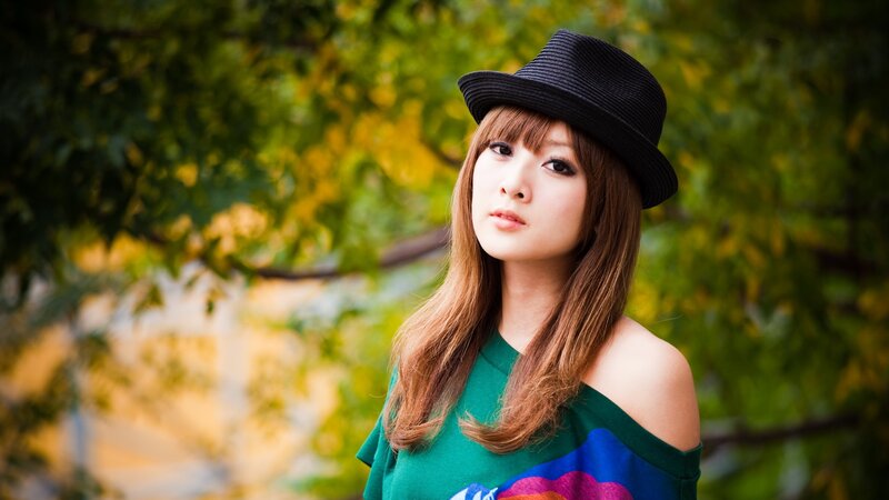 Woman in Black Hat — Green, Calm, Autumn