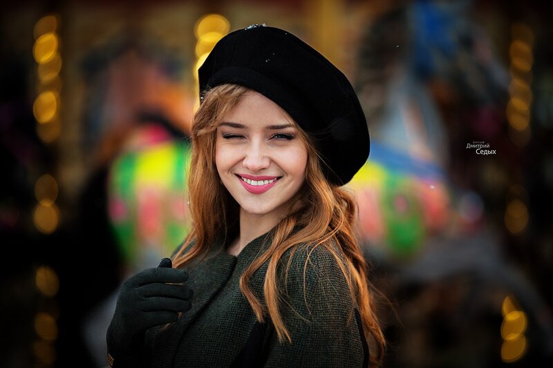 Woman in Black Hat — Playful, Night