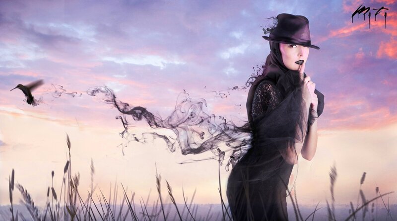 Woman in Black Hat — Purple, Dramatic, Sunset
