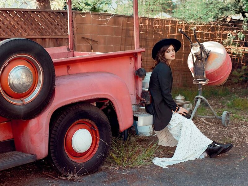 Woman in Black Hat — Red, Dramatic, Afternoon