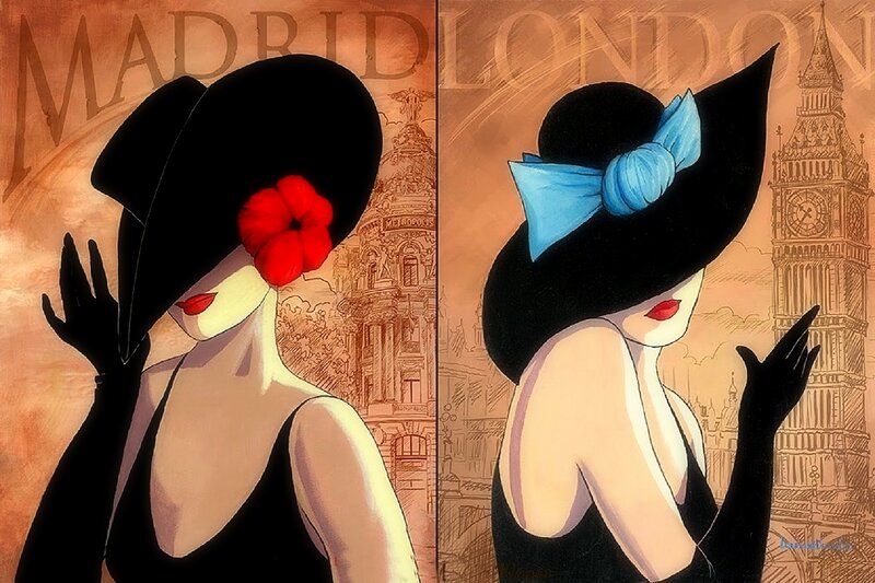 Woman in Black Hat — Stylish, Illustration