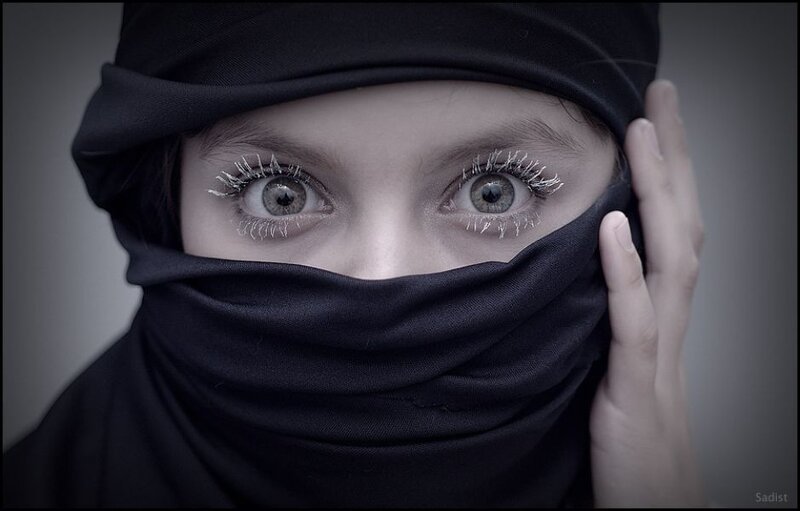 woman in black headscarf