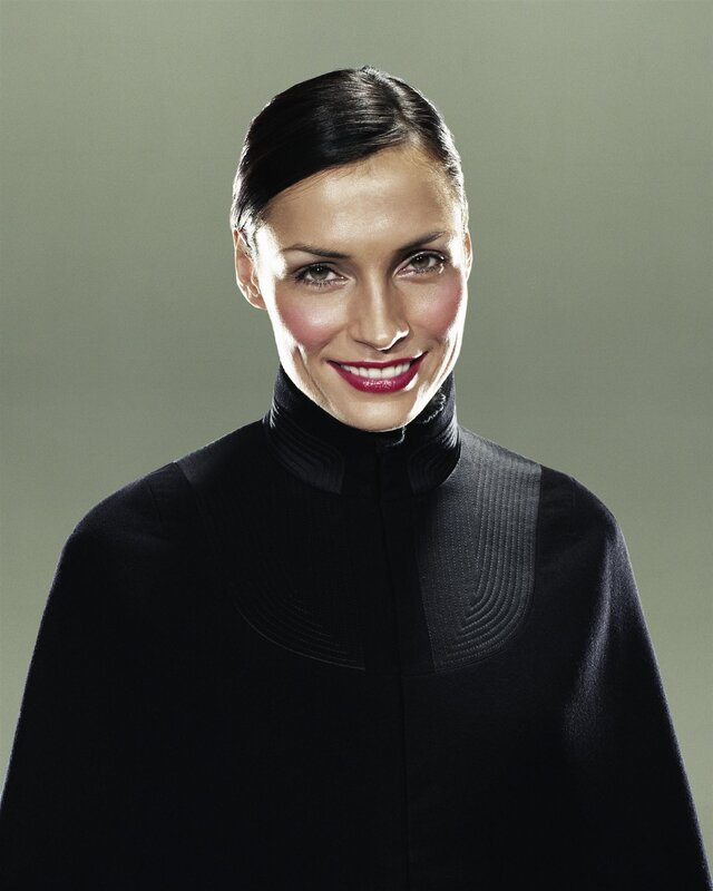 woman in black high-necked garment