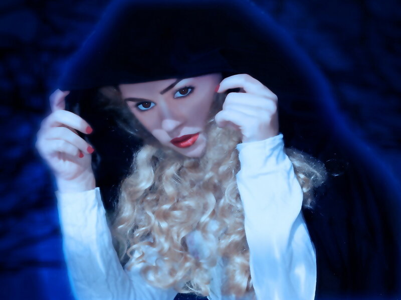 Woman in Black Hood — Blue, Dramatic, Night