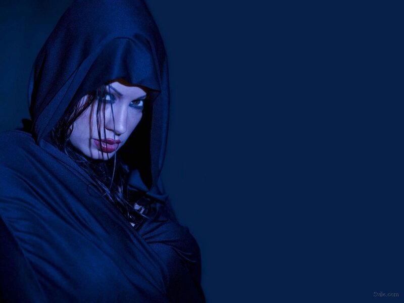 Woman in Black Hood — Blue, Dramatic