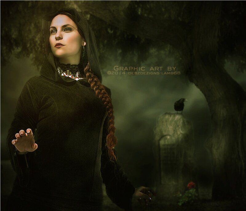 Woman in Black Hood — Dark, Night, Digital Art, Crow