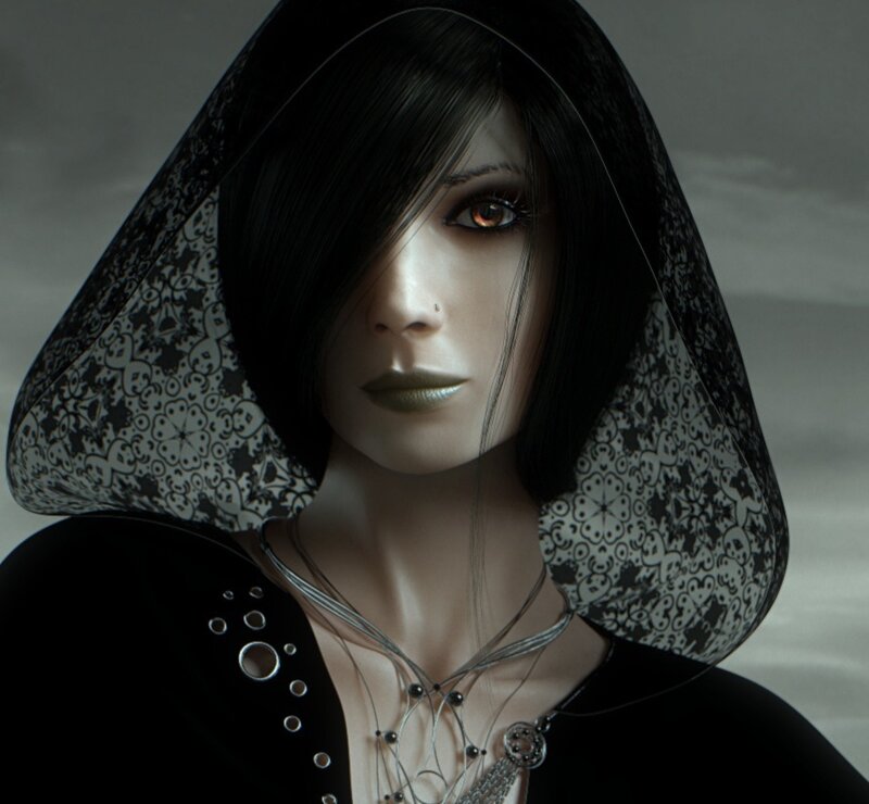 Woman in Black Hood — Dramatic, 3d Render