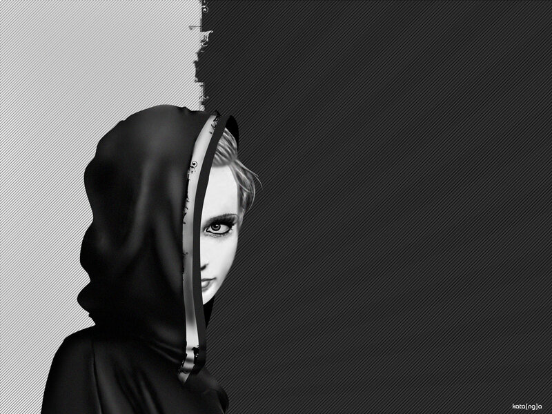 Woman in Black Hood — Dramatic, Digital Art