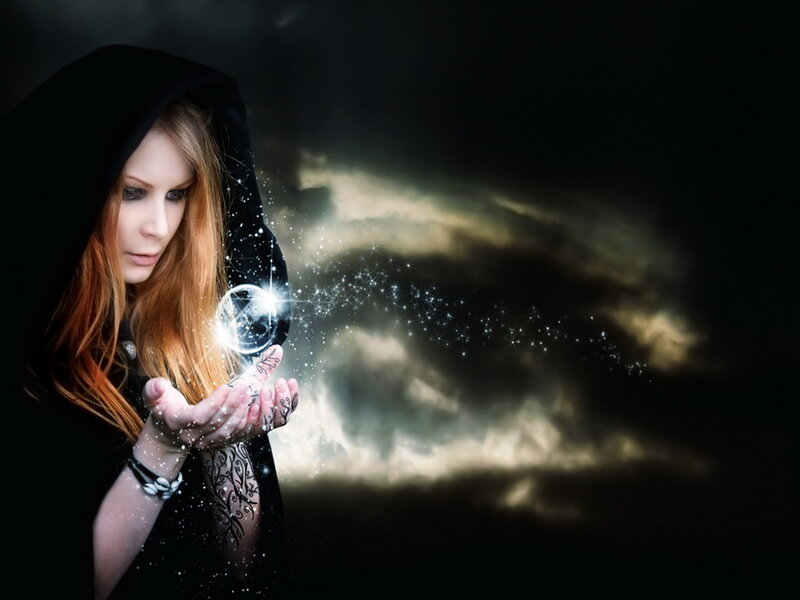 Woman in Black Hood — Dramatic, Night, Digital Art, Crystal Ball