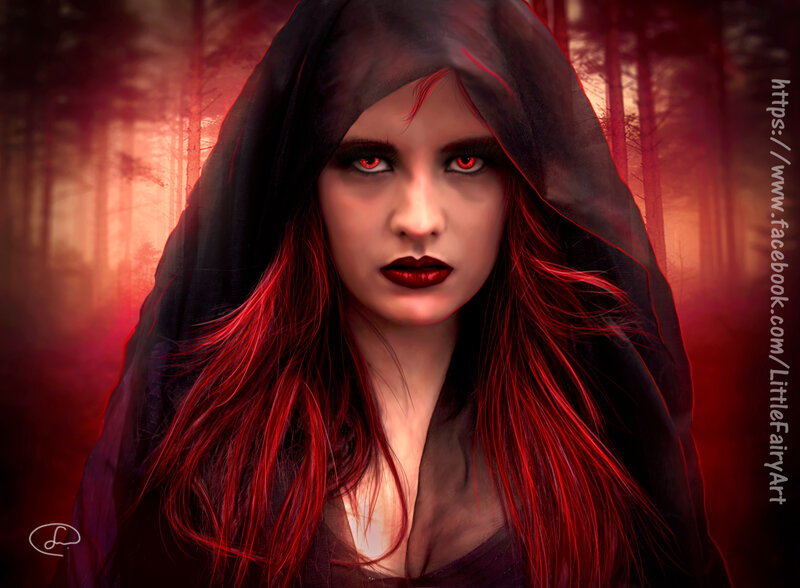Woman in Black Hood — Dramatic, Night, Digital Art, Forest
