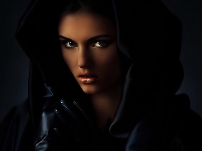 Woman in Black Hood — Dramatic, Night, Digital Art, Gloves, Dark Background