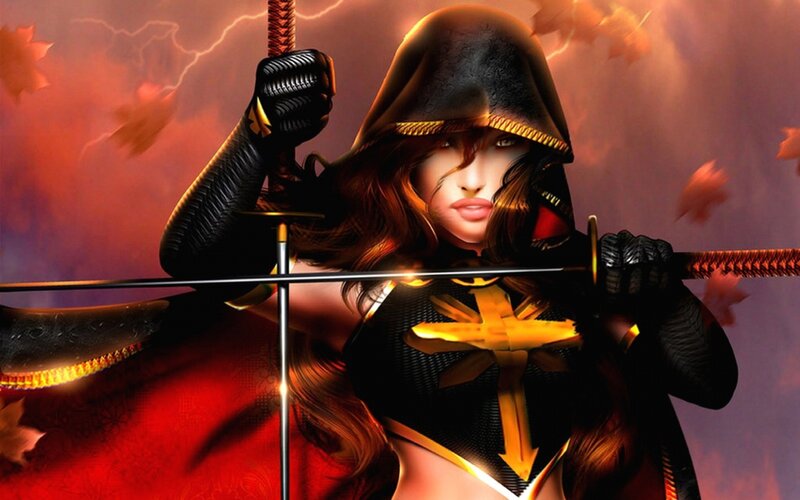 Woman in Black Hood — Red, Dramatic