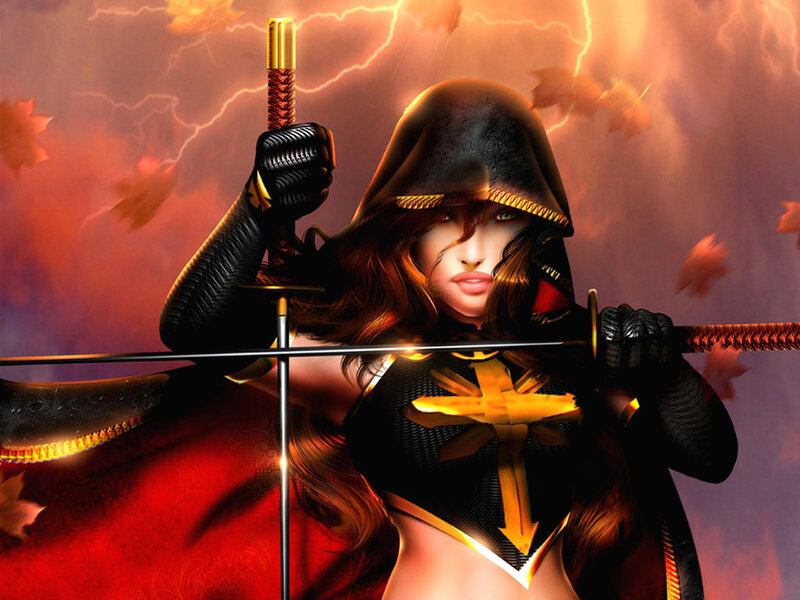 Woman in Black Hood — Red