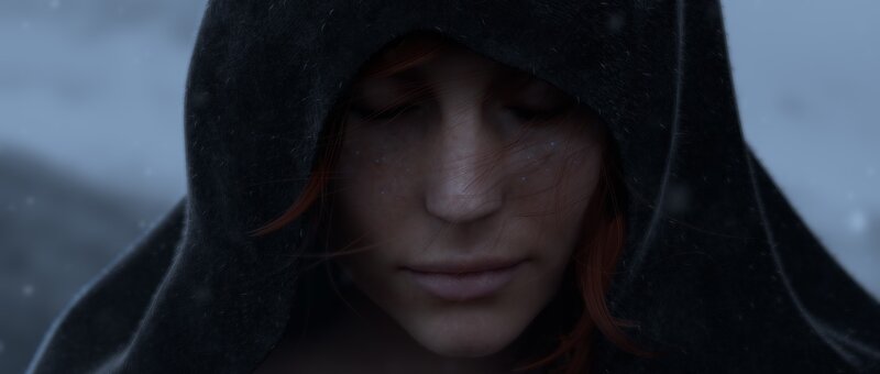 Woman in Black Hood — Somber, Winter