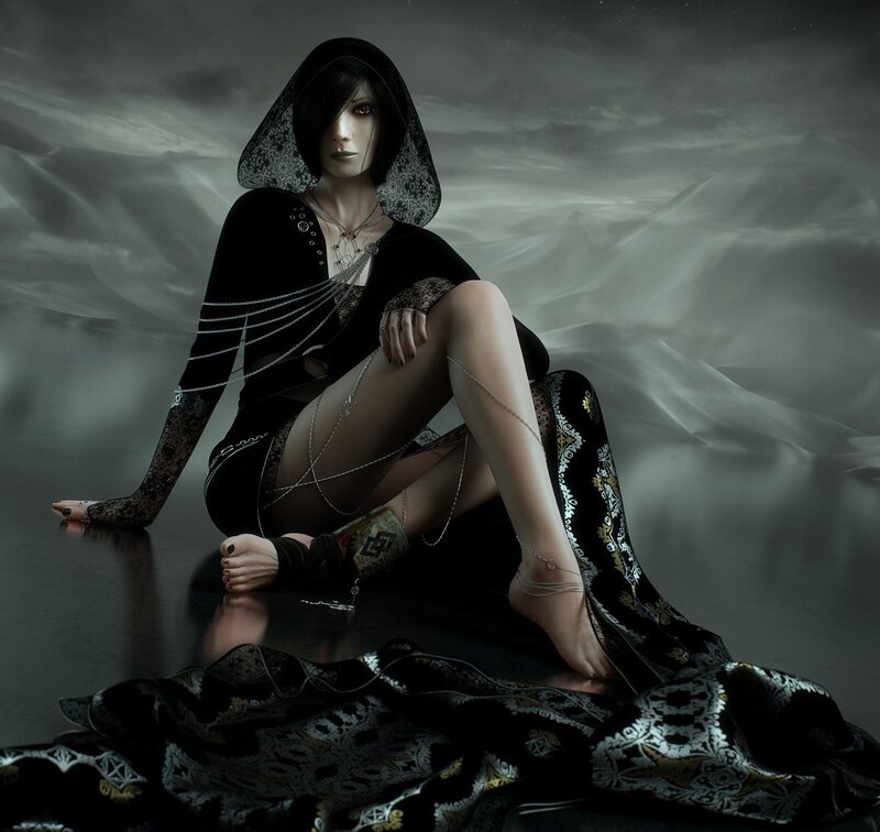 Woman in Black Hooded Cloak — Dramatic