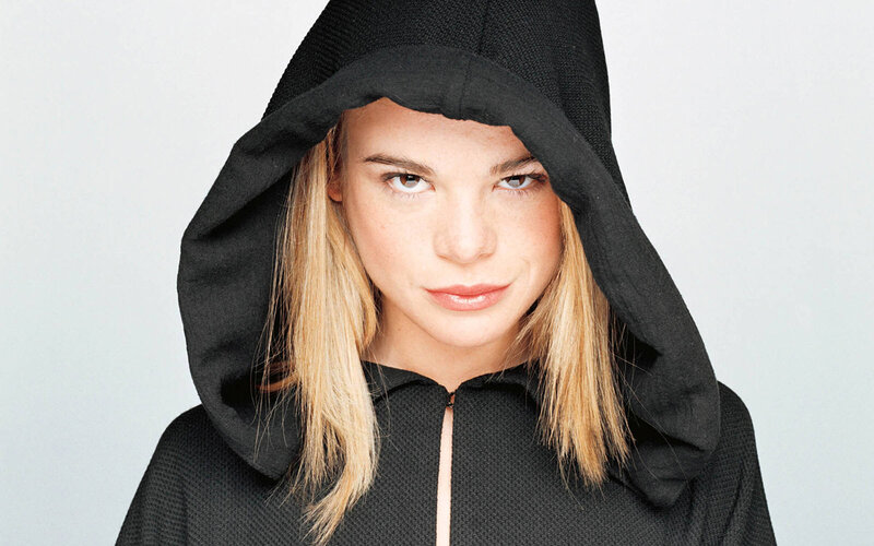 woman in black hooded jacket