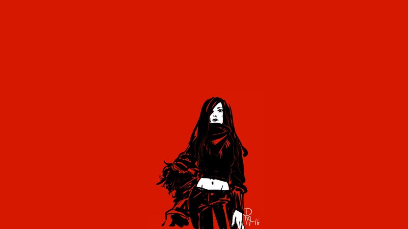 Woman in Black Hoodie — Red