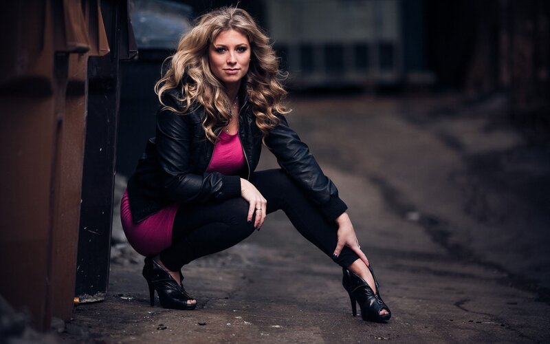 Woman in Black Jacket — Dramatic, Night, Photograph, Leather Jacket