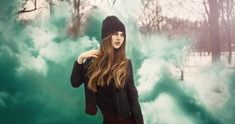 Woman in Black Jacket — Green, Dramatic
