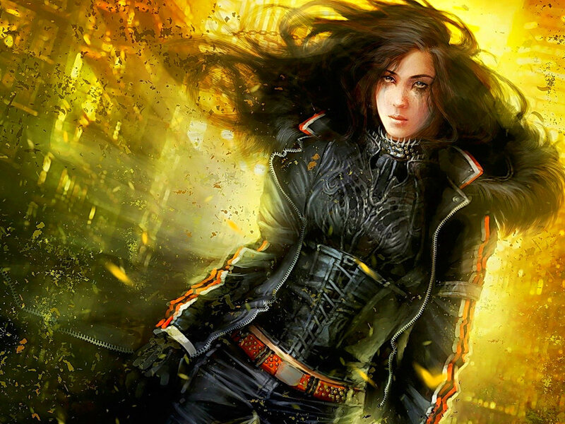 Woman in Black Jacket — Yellow, Dramatic