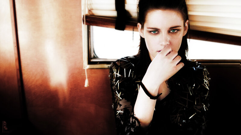 woman in black lace by window