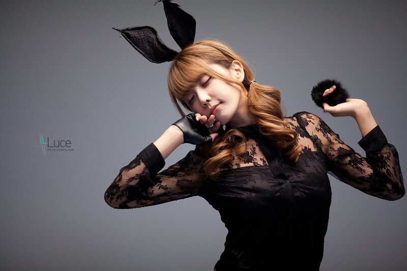 woman in black lace costume