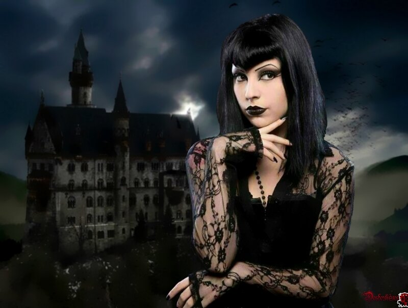 Woman in Black Lace — Dramatic, Night, Digital Art, Castle