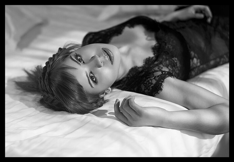 Woman in Black Lace — Dramatic, Photograph, Bed, Lens Flare
