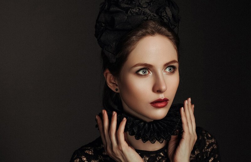 Woman in Black Lace — Dramatic, Photograph, Lace Collar