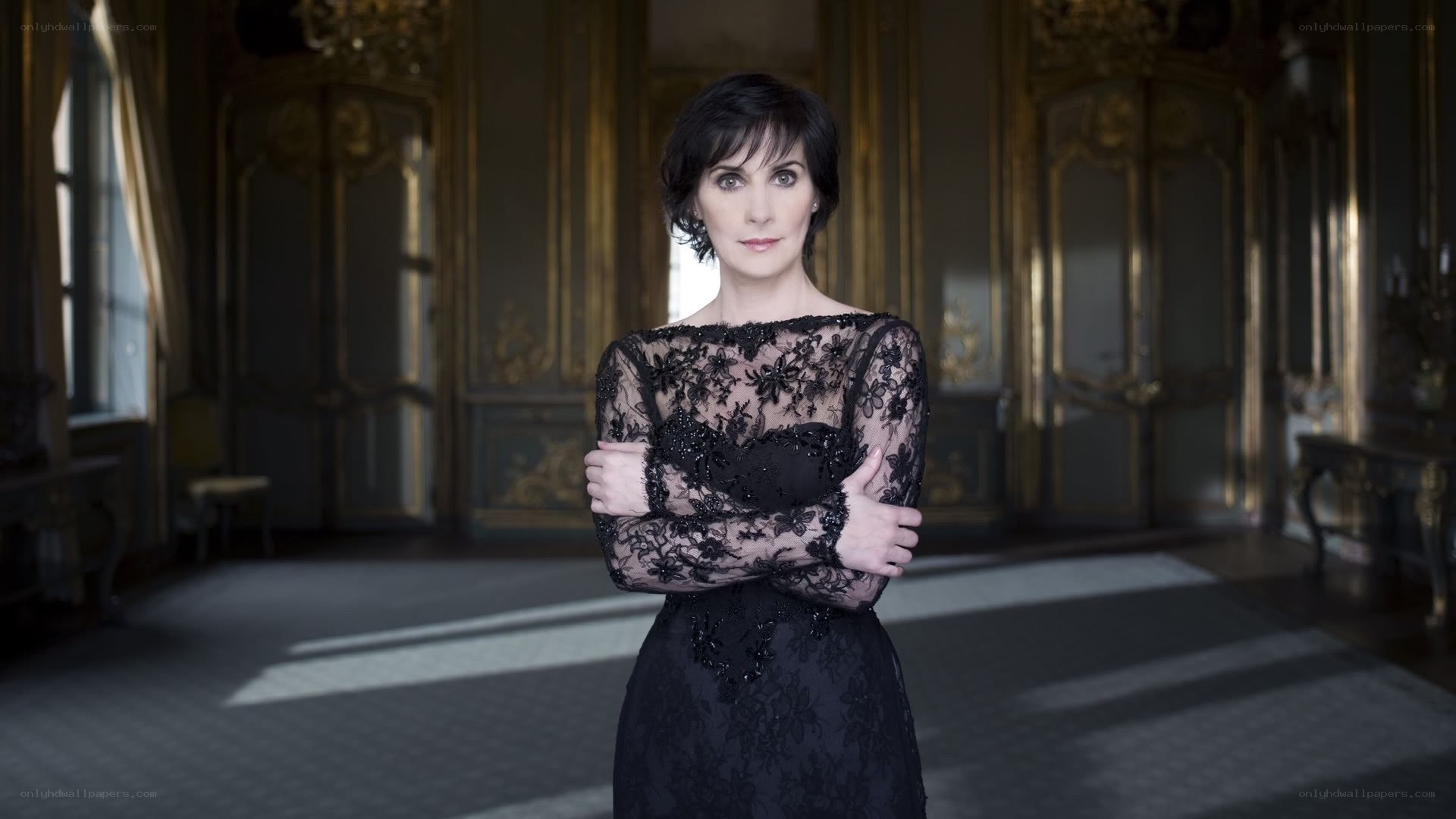 woman in black lace dress