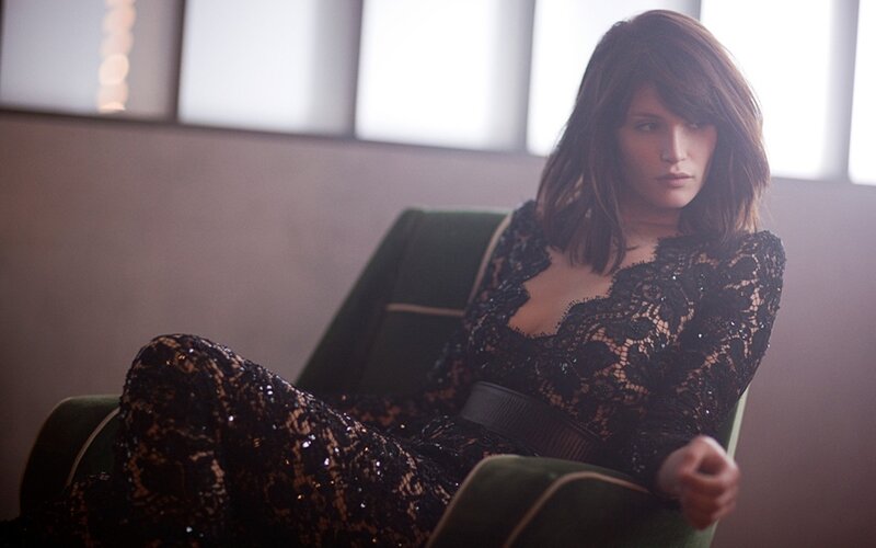 Woman in black lace dress