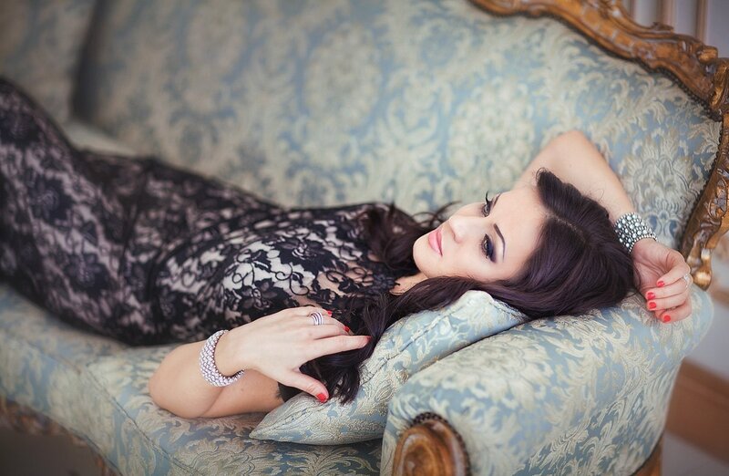 Woman in Black Lace Dress — Blue, Relaxed