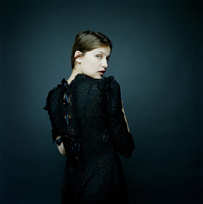 Woman in Black Lace Dress — Dramatic, Photograph, Back View