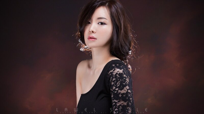 Woman in Black Lace Dress — Dramatic, Photograph, Hair, Studio Background, Brown