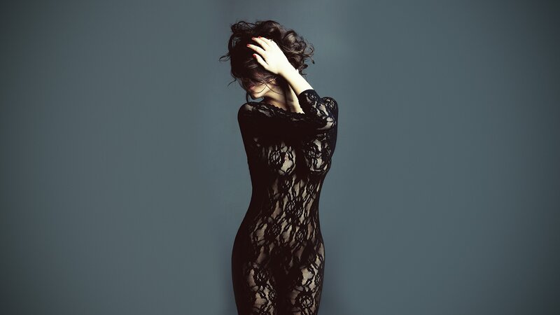 Woman in Black Lace Dress — Dramatic, Photograph, Hand
