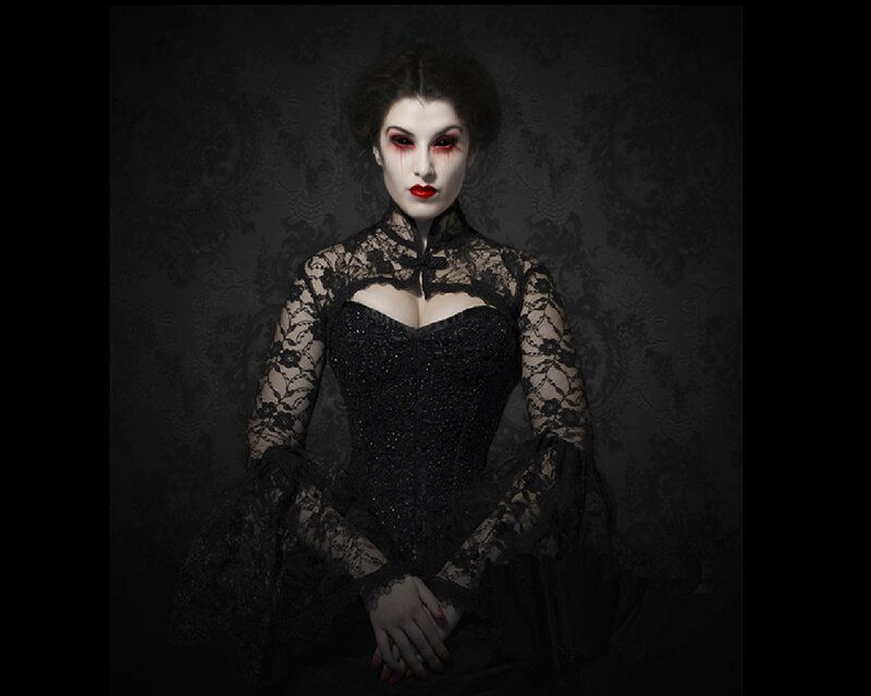 Woman in Black Lace Dress — Dramatic, Photograph, Lace Dress, Red Lipstick