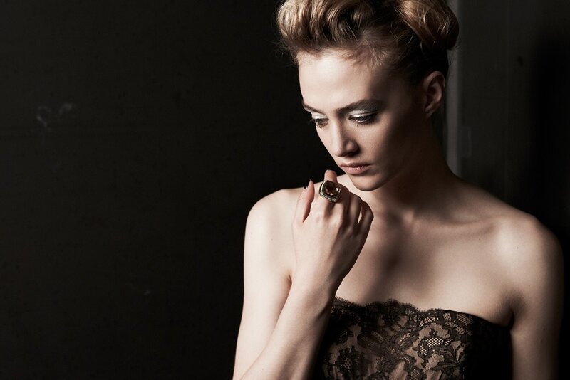 Woman in Black Lace Dress — Dramatic, Photograph, Ring