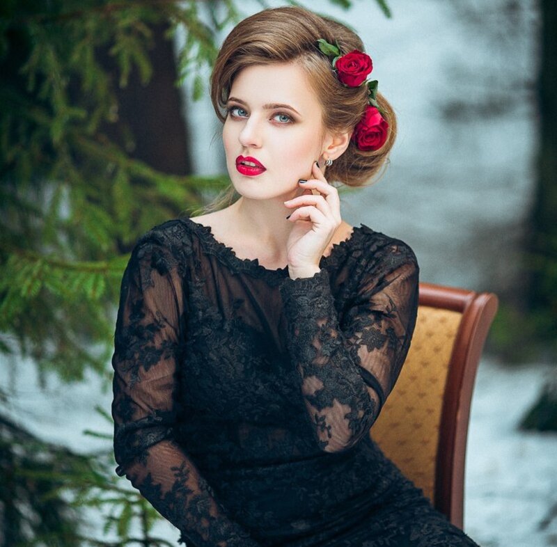 Woman in Black Lace Dress — Dramatic, Winter