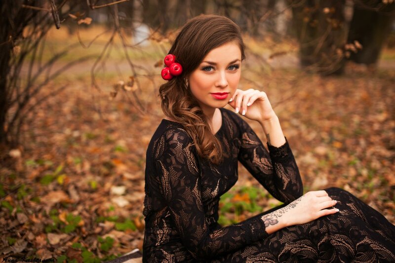 Woman in Black Lace Dress — Serene, Autumn