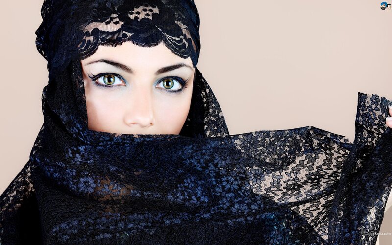woman in black lace hijab
