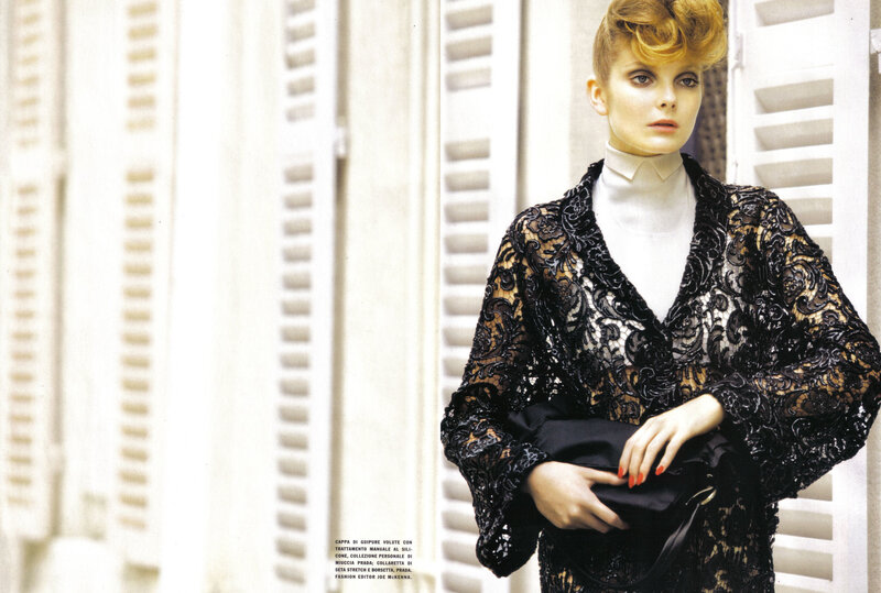 woman in black lace jacket