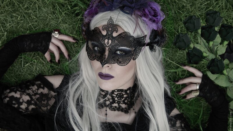 woman in black lace mask