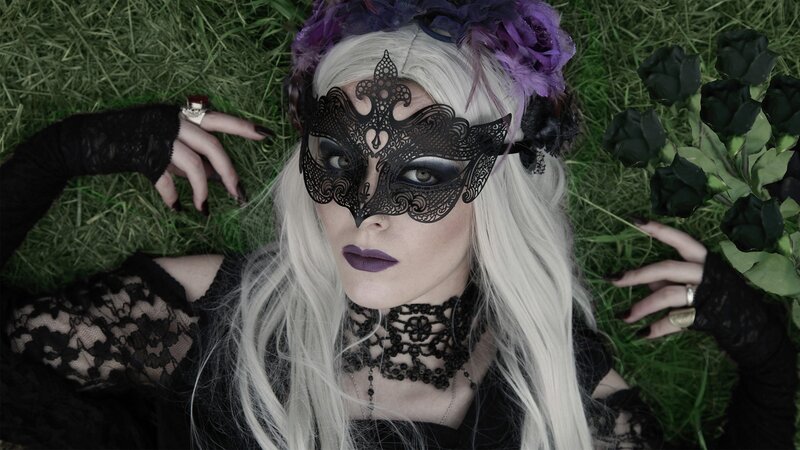 woman in black lace mask