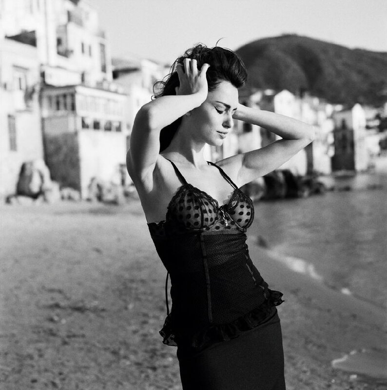 woman in black lace top