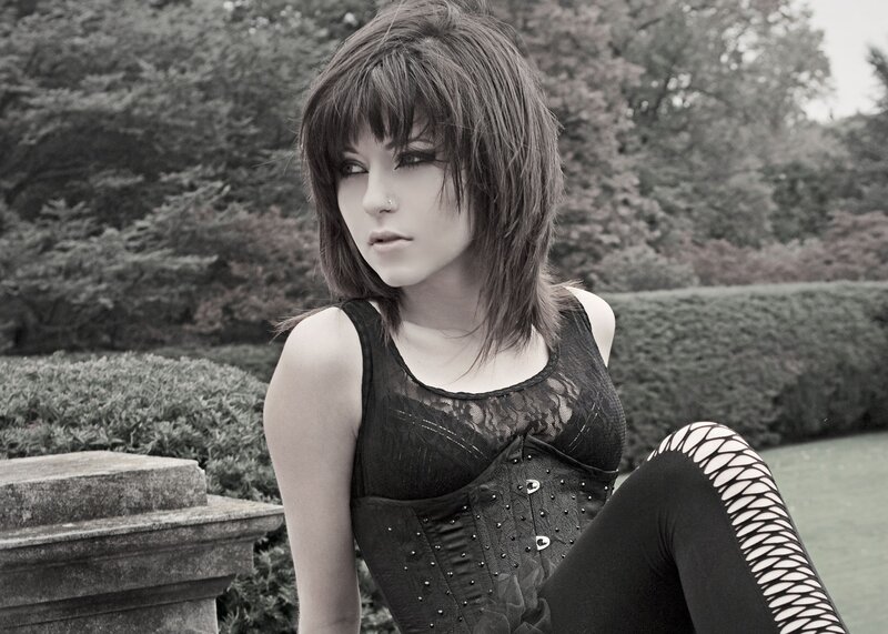woman in black lace top