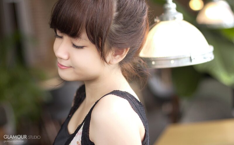 woman in black lace top