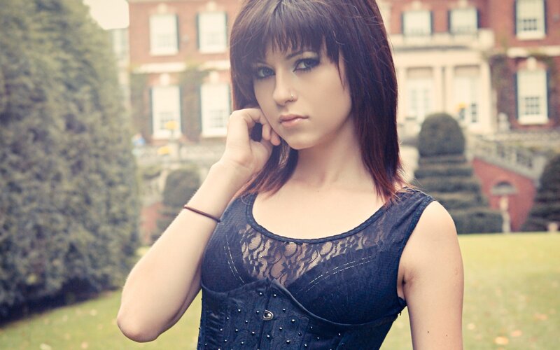 woman in black lace top
