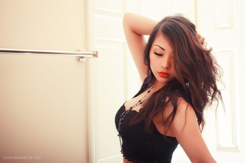woman in black lace top